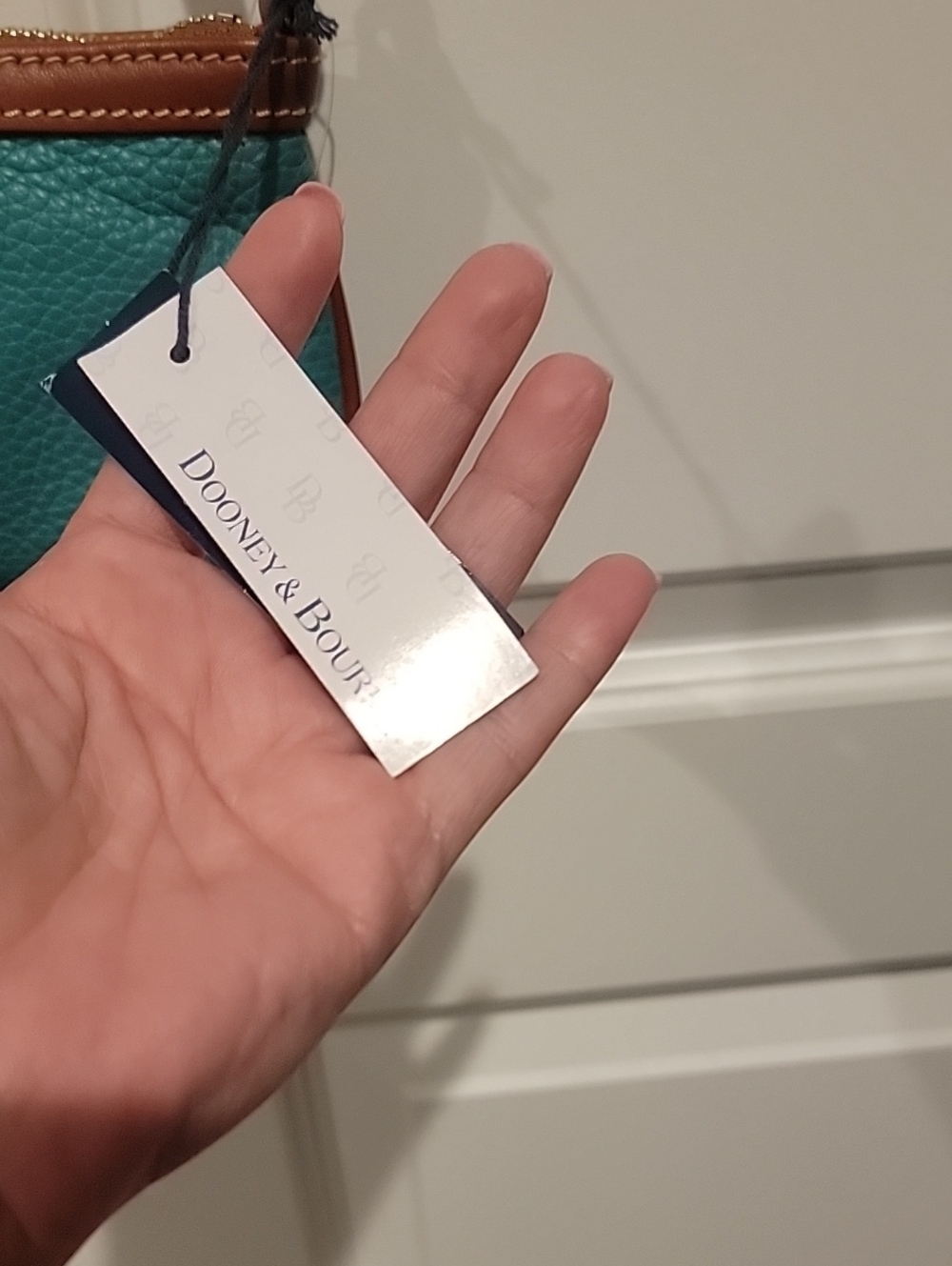 Dooney & Bourke Teal Pebbled Leather Wristlet with Brown Trim ~ New With Tags - Picture 5 of 16